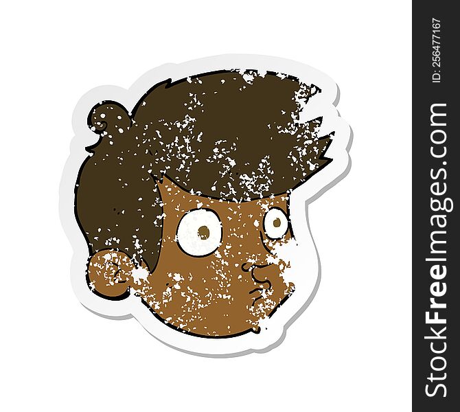 Retro Distressed Sticker Of A Cartoon Staring Boy