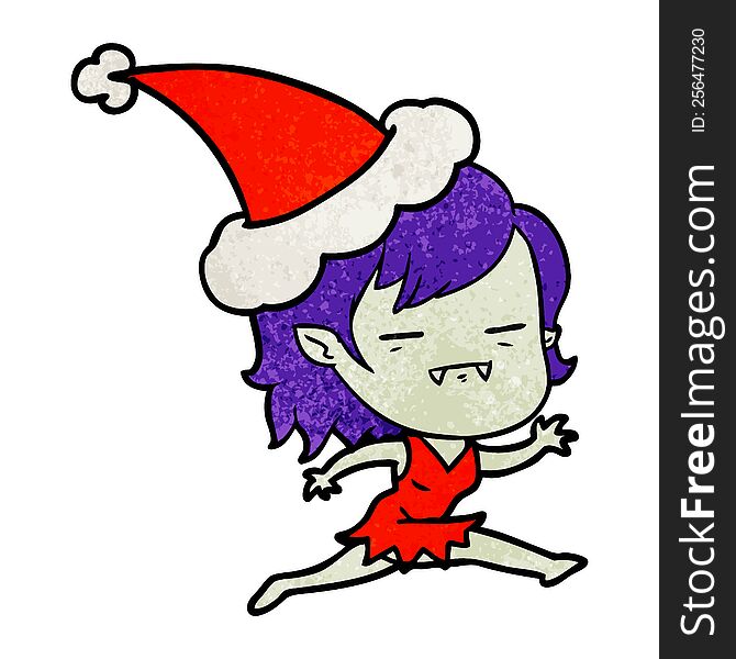 hand drawn textured cartoon of a undead vampire girl wearing santa hat