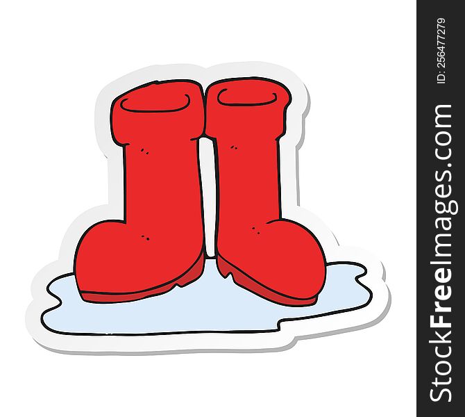 sticker of a cartoon wellington boots in puddle