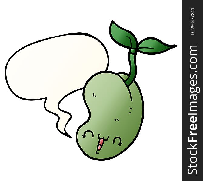Cute Cartoon Seed Sprouting And Speech Bubble In Smooth Gradient Style