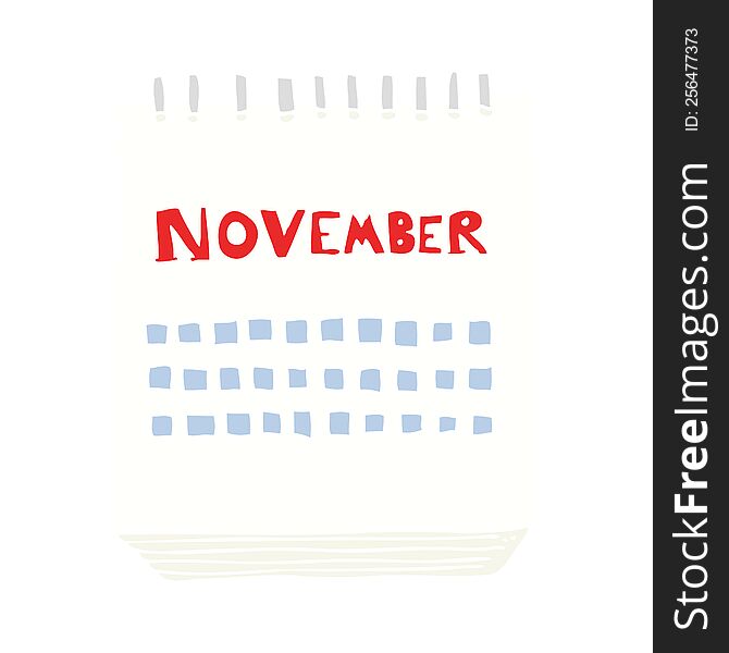 Flat Color Illustration Of A Cartoon Calendar Showing Month Of November