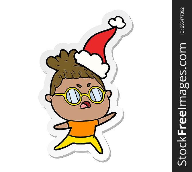 Sticker Cartoon Of A Annoyed Woman Wearing Santa Hat