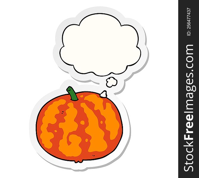 cartoon melon with thought bubble as a printed sticker