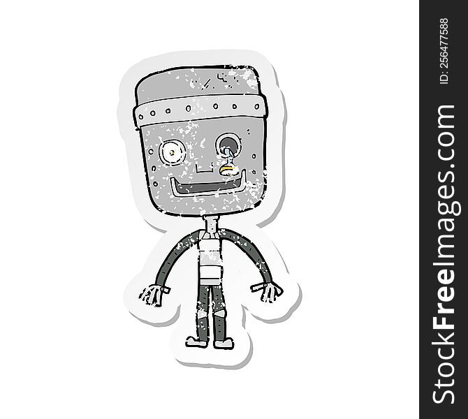 Retro Distressed Sticker Of A Cartoon Funny Robot