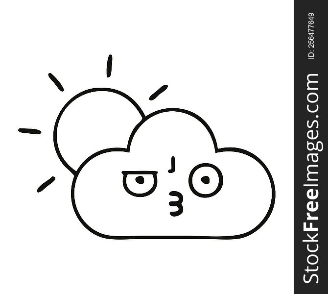 line drawing cartoon of a sunshine and cloud