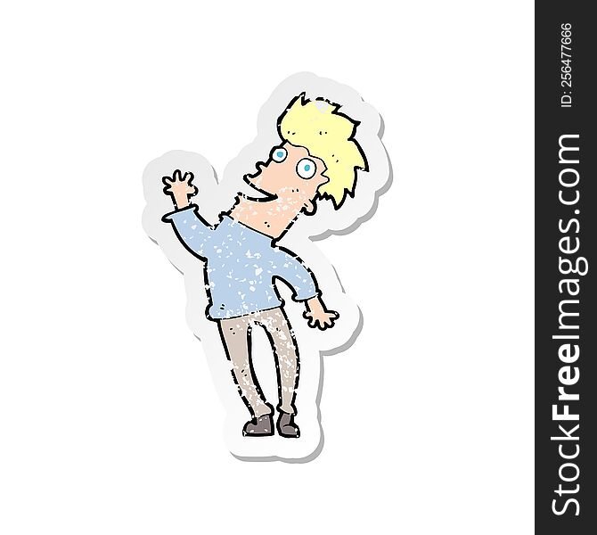 retro distressed sticker of a cartoon happy man
