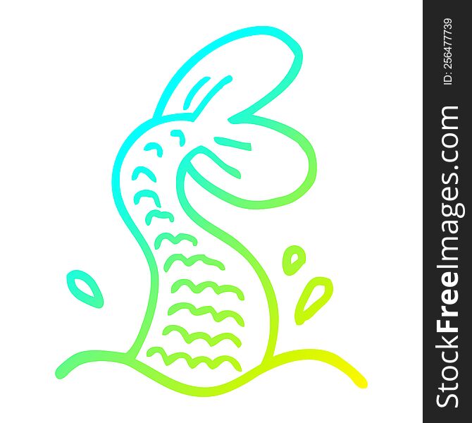 cold gradient line drawing of a cartoon mermaid tail