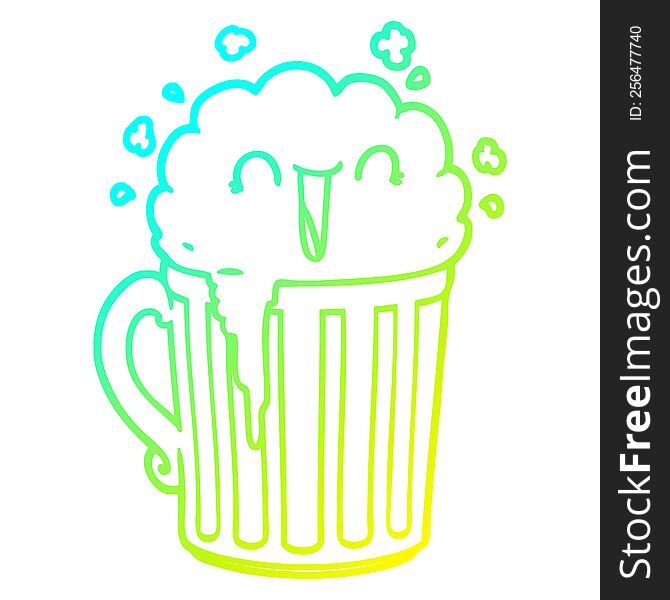 cold gradient line drawing happy cartoon mug of beer