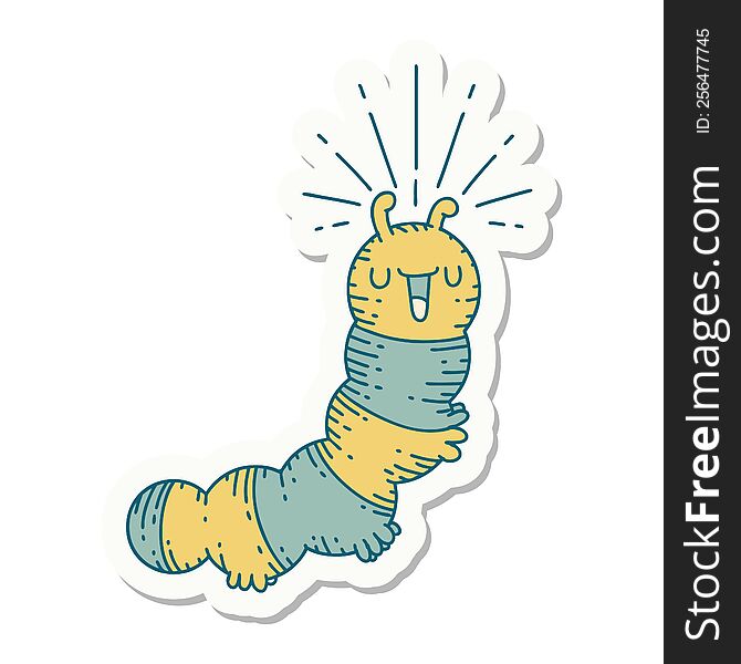 Sticker Of Tattoo Style Happy Caterpillar