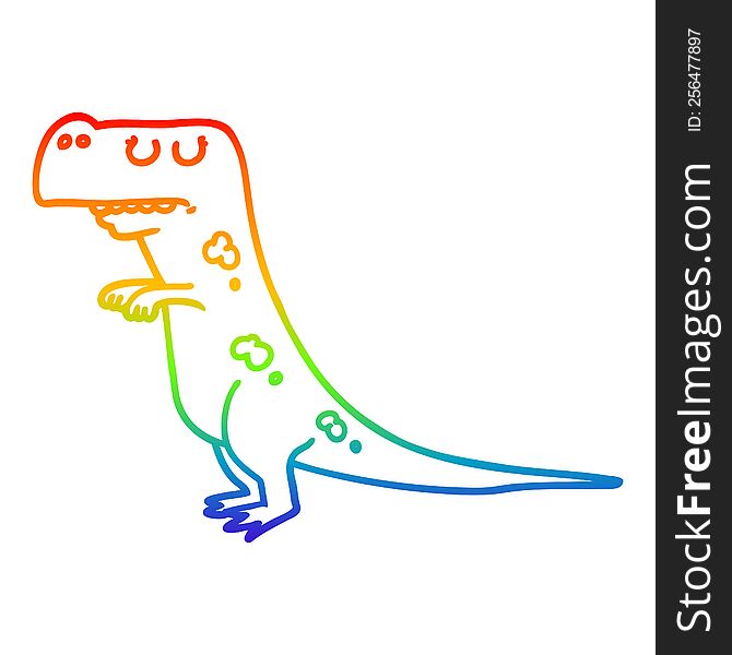Rainbow Gradient Line Drawing Cartoon Dinosaur