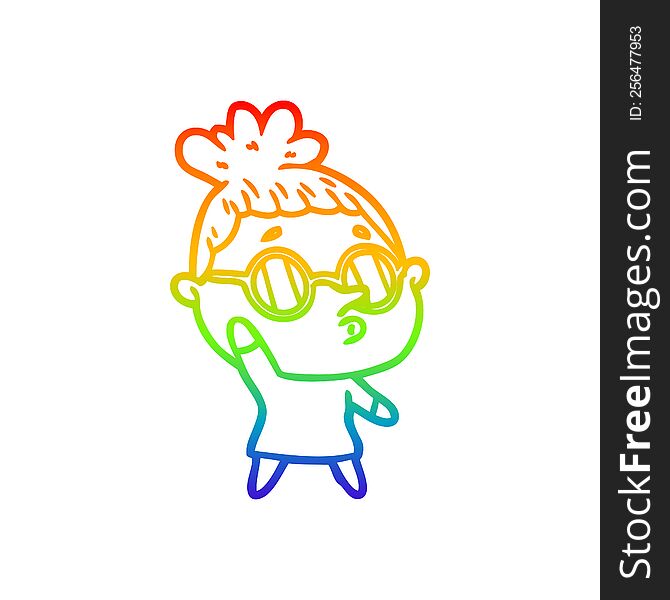 rainbow gradient line drawing of a cartoon woman wearing glasses