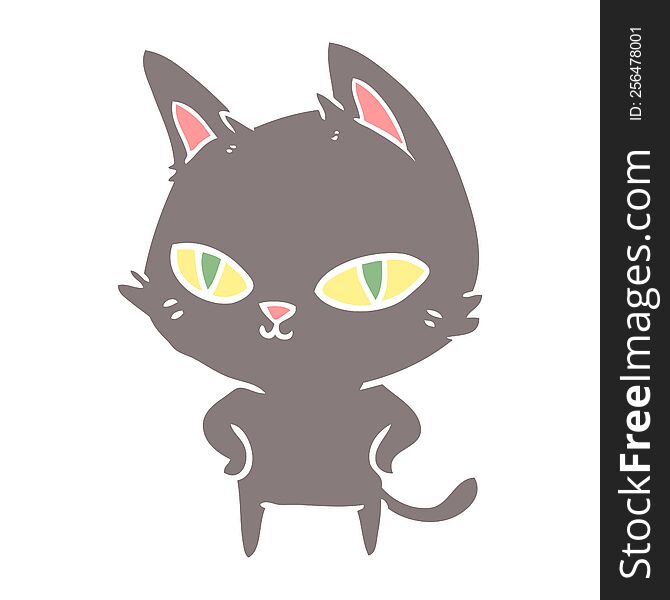 flat color style cartoon cat with bright eyes