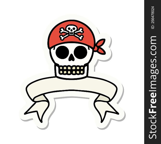 Tattoo Sticker With Banner Of A Pirate Skull