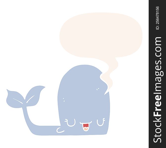 Cartoon Happy Whale And Speech Bubble In Retro Style