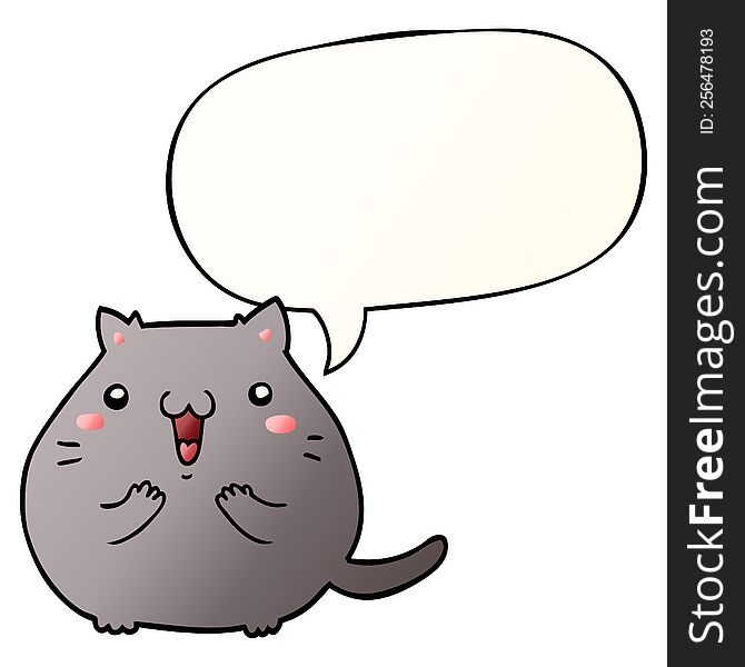Happy Cartoon Cat And Speech Bubble In Smooth Gradient Style