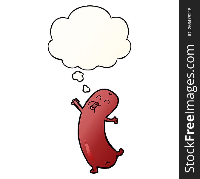 Cartoon Dancing Sausage And Thought Bubble In Smooth Gradient Style