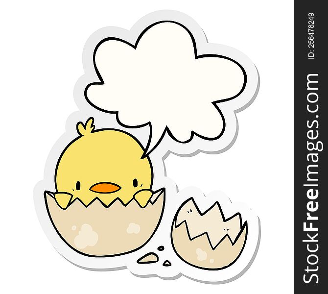 cute cartoon chick hatching from egg with speech bubble sticker
