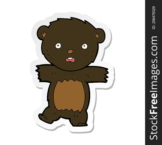 Sticker Of A Cartoon Shocked Black Bear Cub