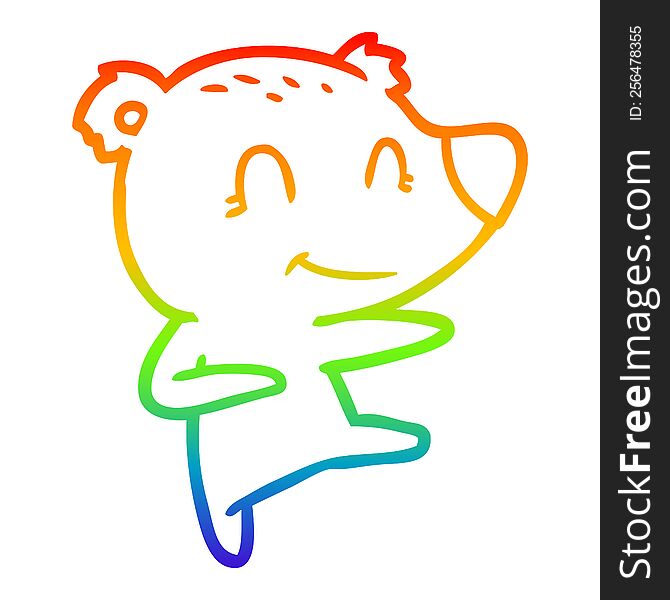 rainbow gradient line drawing of a smiling dancing bear cartoon