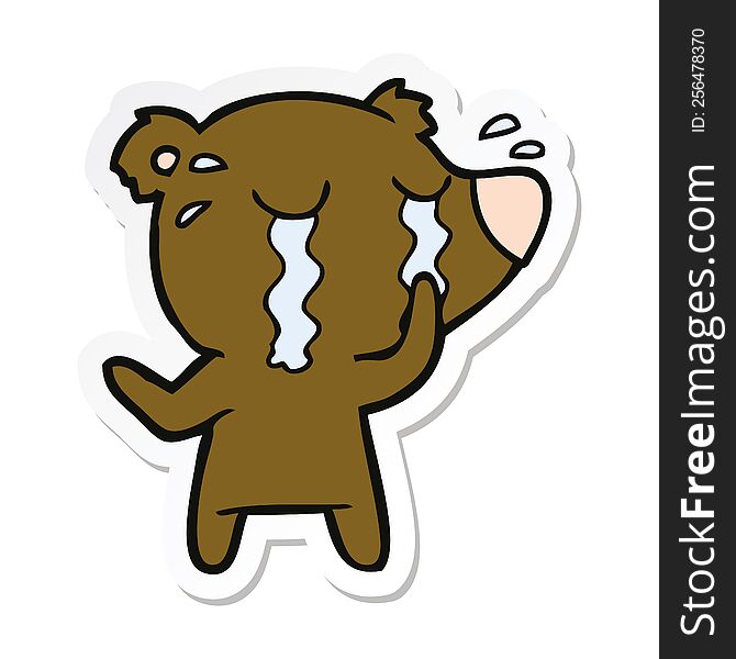 Sticker Of A Cartoon Bear Crying