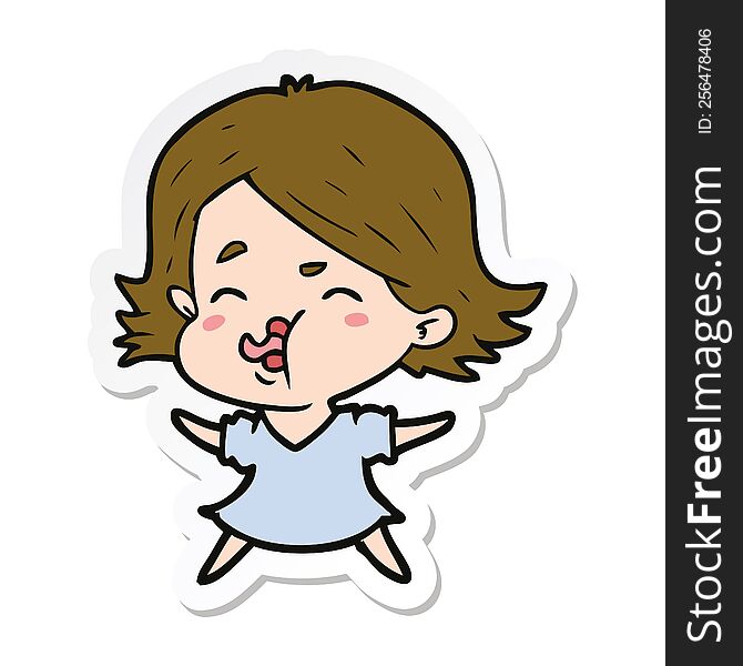 sticker of a cartoon girl pulling face