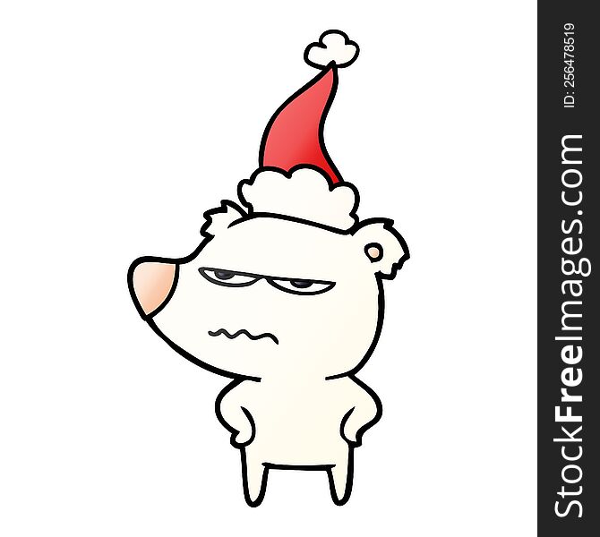 Angry Bear Polar Gradient Cartoon Of A Wearing Santa Hat