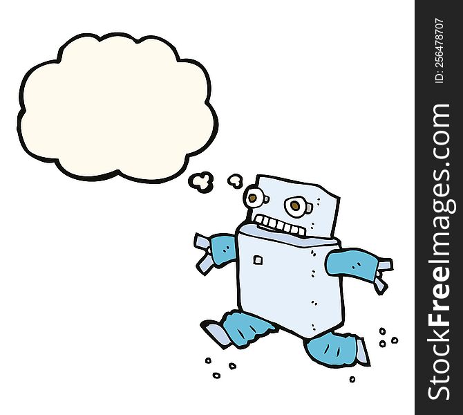 Cartoon Running Robot With Thought Bubble