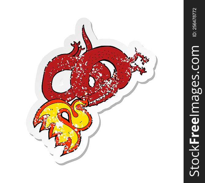 retro distressed sticker of a cartoon dragon breathing fire