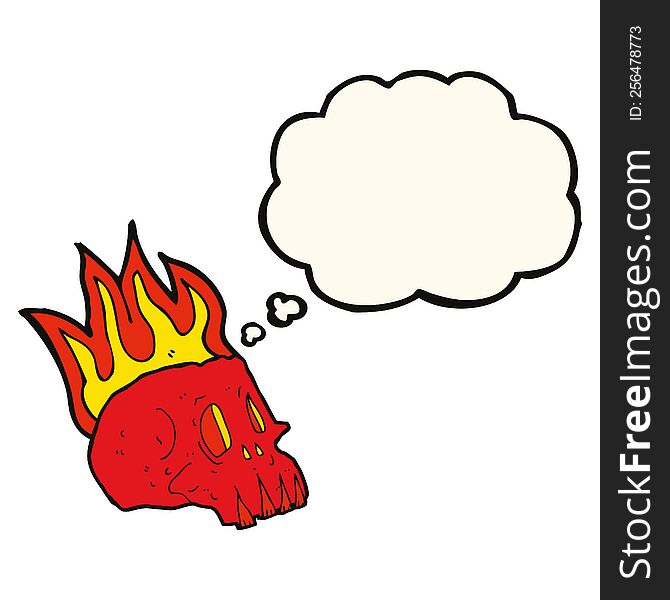 Cartoon Flaming Skull With Thought Bubble