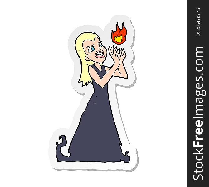 sticker of a cartoon witch woman casting spell