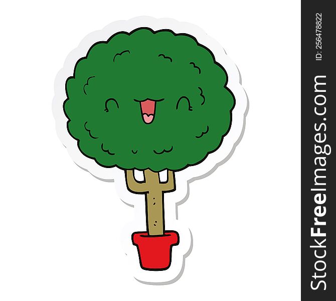 Sticker Of A Cartoon Happy Tree