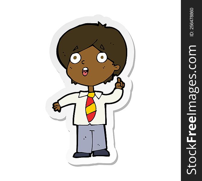 sticker of a cartoon schoolboy answering question