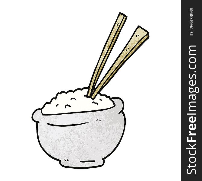cartoon doodle bowl of rice with chopsticks