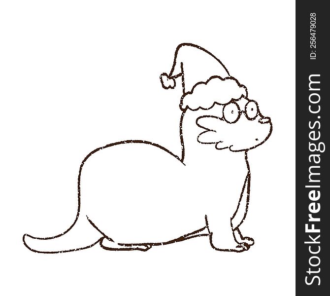 Christmas Otter Charcoal Drawing