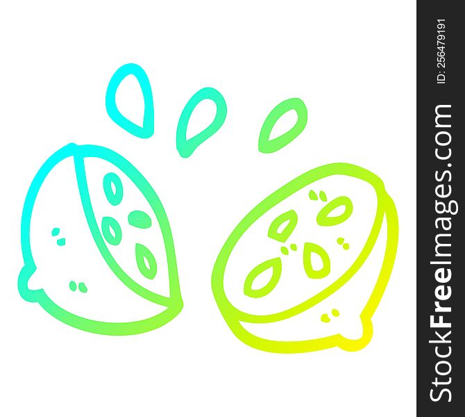 cold gradient line drawing cartoon halved lemon