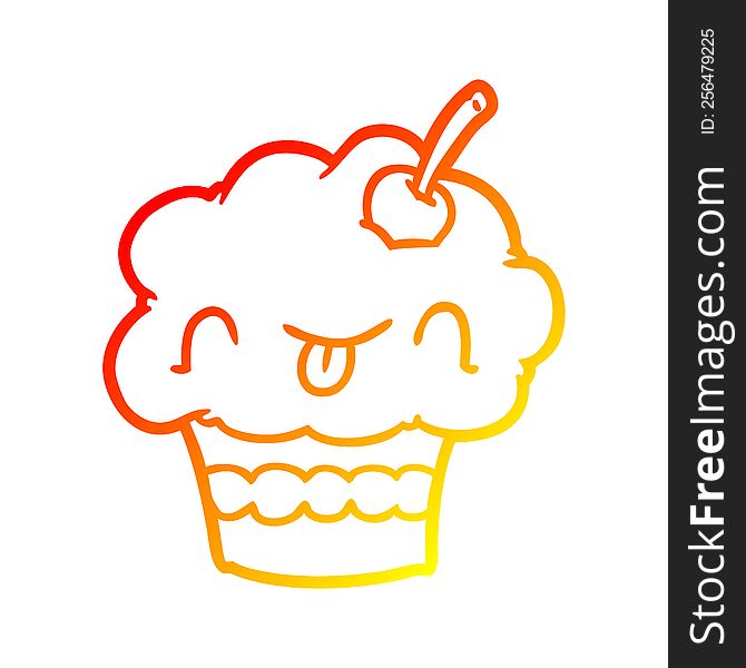 Warm Gradient Line Drawing Funny Cupcake