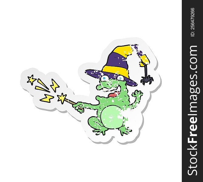 retro distressed sticker of a cartoon toad casting spell