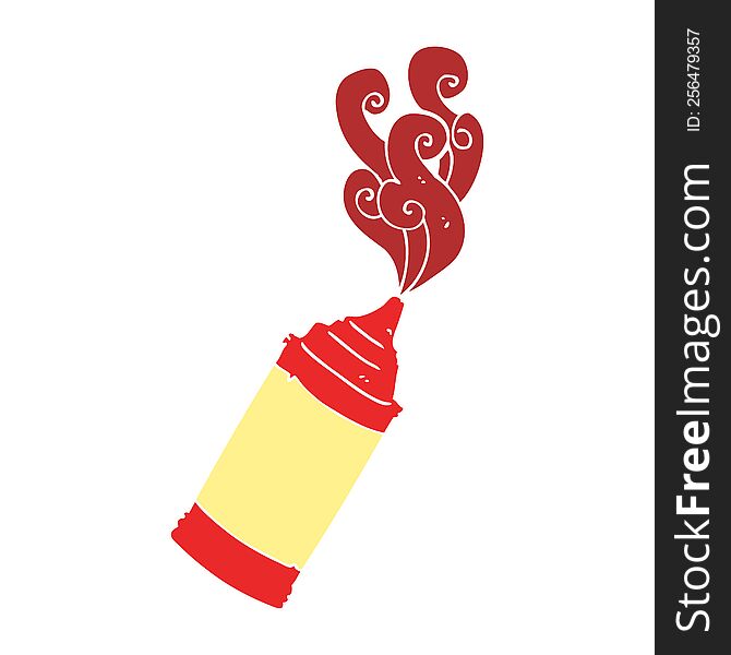 Flat Color Illustration Of A Cartoon Ketchup Bottle