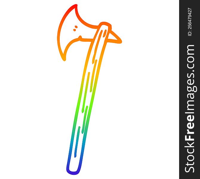 rainbow gradient line drawing of a cartoon golden large axe