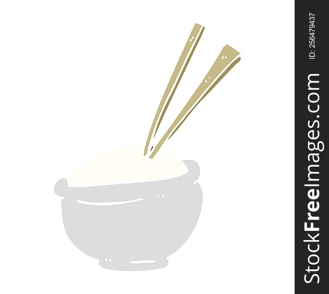 cartoon doodle bowl of rice with chopsticks