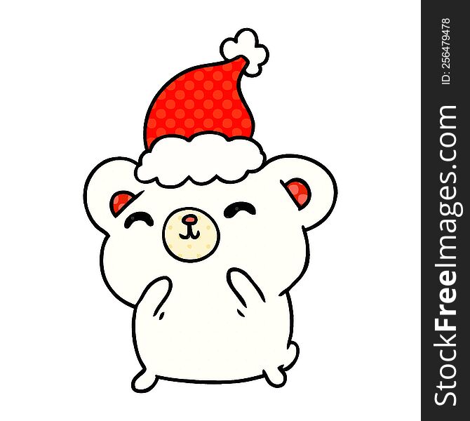 hand drawn christmas cartoon of kawaii polar bear