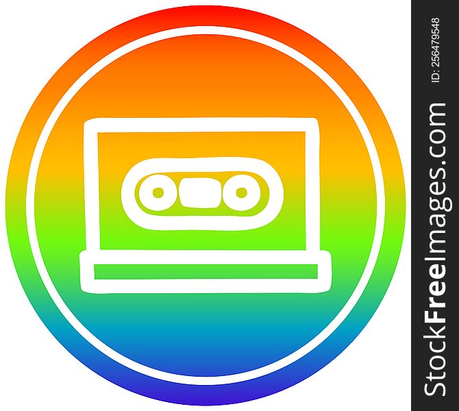 cassette tape circular icon with rainbow gradient finish. cassette tape circular icon with rainbow gradient finish