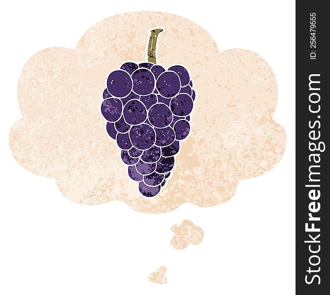 cartoon grapes with thought bubble in grunge distressed retro textured style. cartoon grapes with thought bubble in grunge distressed retro textured style