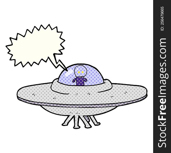 Comic Book Speech Bubble Cartoon Alien Flying Saucer