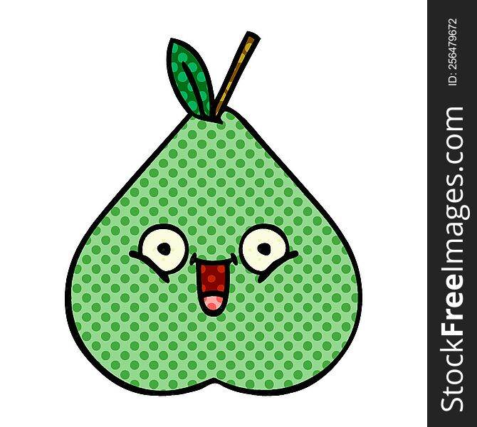 comic book style cartoon of a green pear