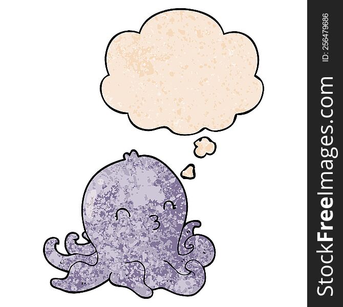 Cartoon Octopus And Thought Bubble In Grunge Texture Pattern Style