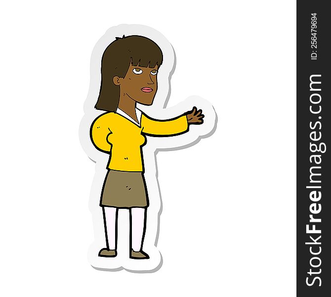 sticker of a cartoon woman explaining
