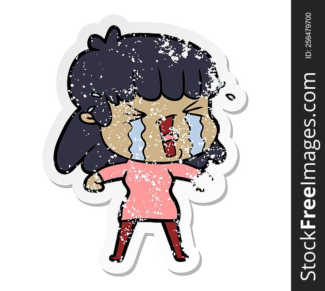 Distressed Sticker Of A Cartoon Woman In Tears