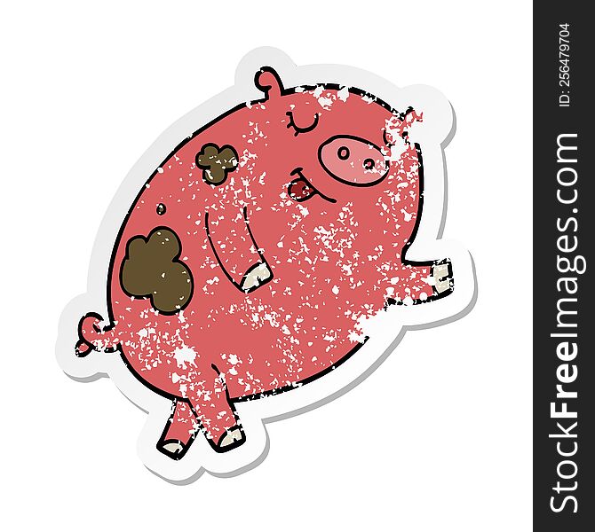 Distressed Sticker Of A Cartoon Dancing Pig