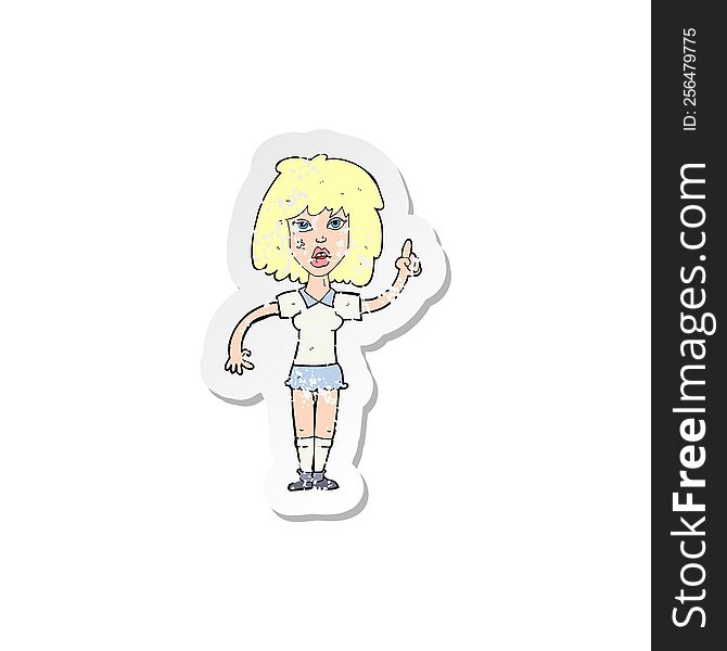 Retro Distressed Sticker Of A Cartoon Tough Woman With Idea